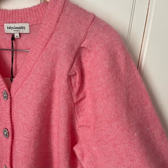 NWT Lollys Laundry Laura Cardigan Sweater Wool Pink Medium Jewel Buttons - Picture 4 of 12